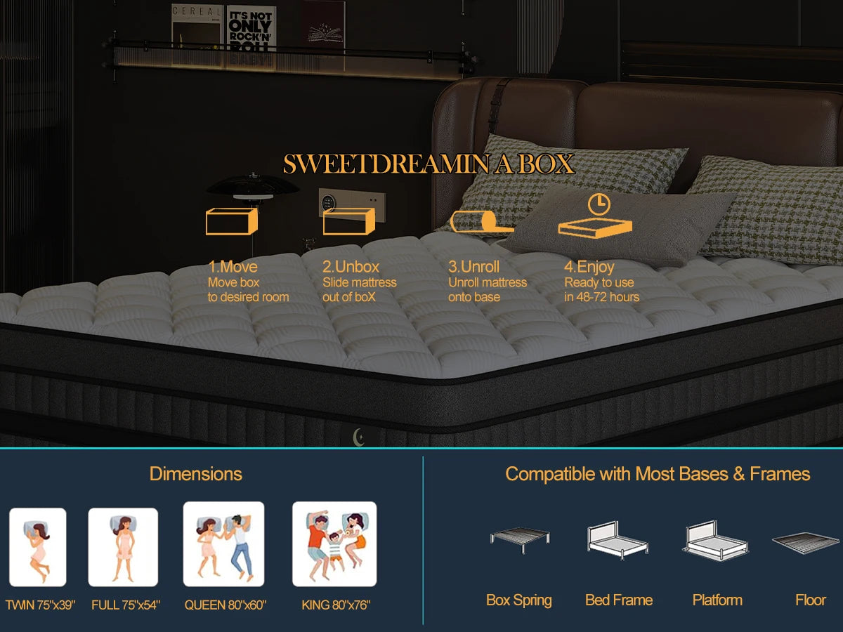 Full-Size Hybrid Mattress 12/14-Inch Medium Firm Gel Memory Foam with Pocketed Springs Boxed - Comfortable Mattress