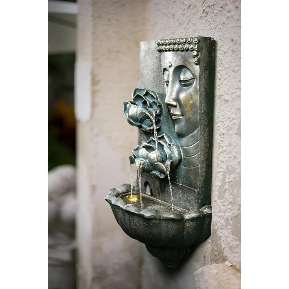 Indoor/Outdoor Wall Fountain with Cascading Lotus Buddha, 32.3'' Tall, Perfect for Home and Garden Decor