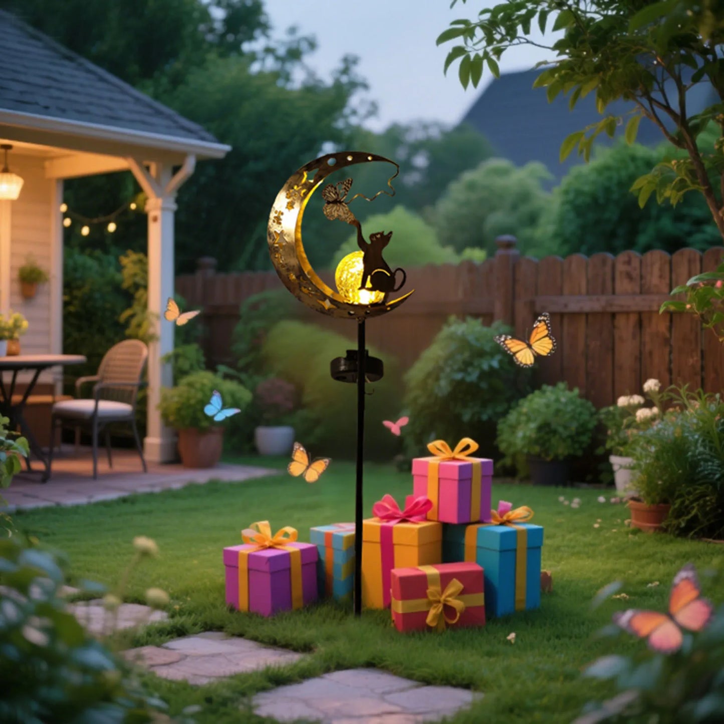 Decorative Solar Cat Moon Shaped Outdoor Garden Lamp