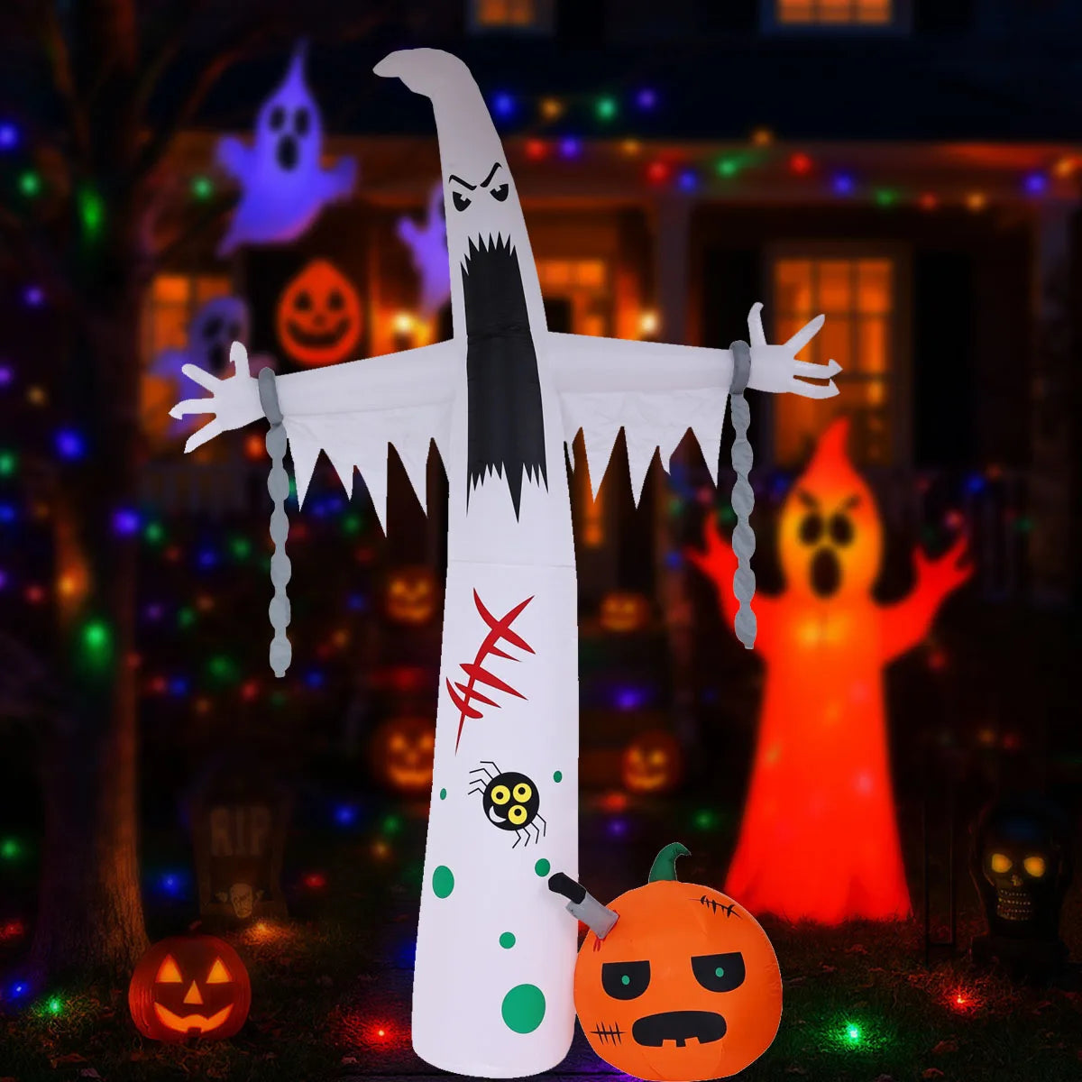 Halloween Inflatable Ghost Pumpkin Black Cat Spider Decoration with LED Lights for Home Yard Lawn Indoor and Outdoor Decoration
