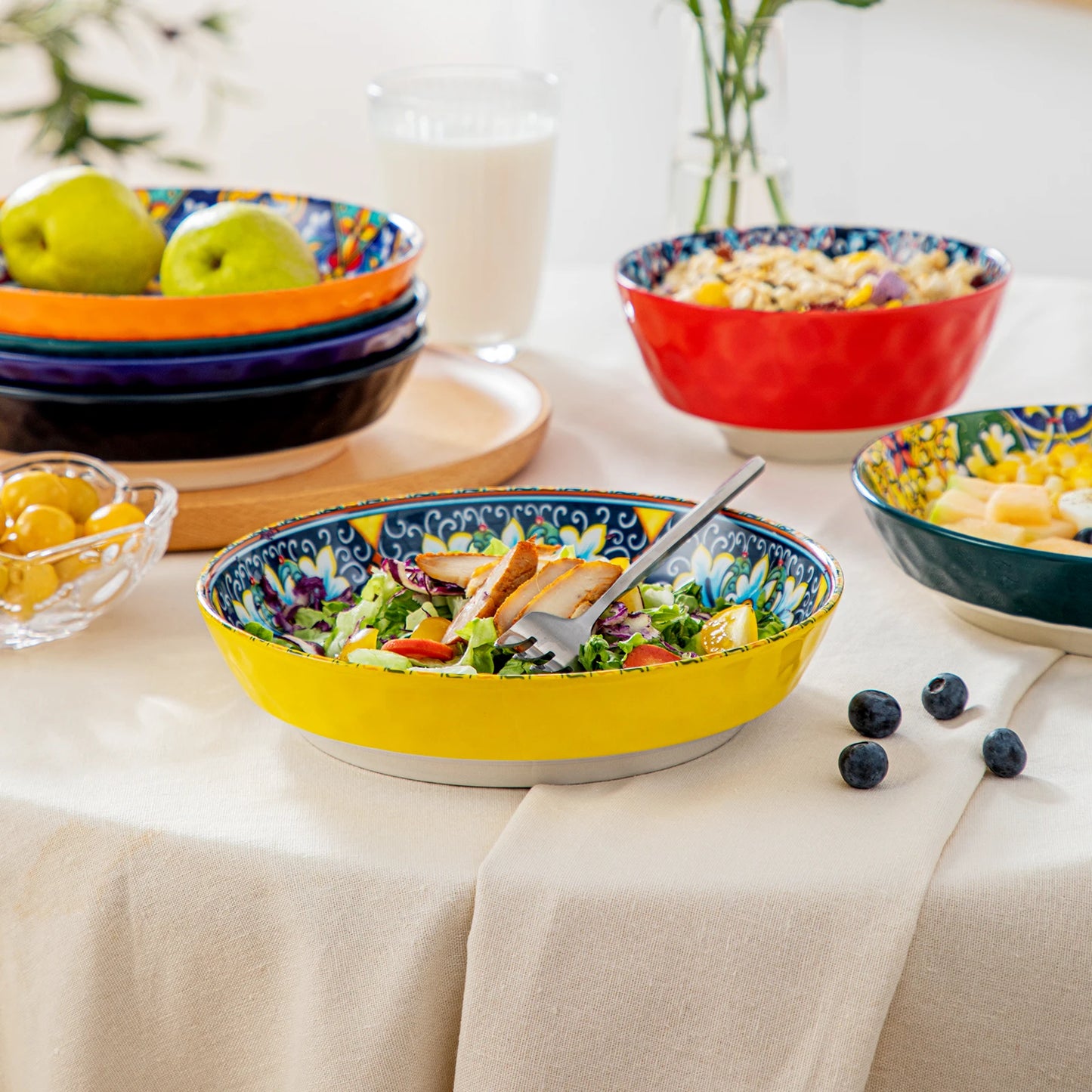 Vancasso 12/16/18/24 Piece Ceramic Dinnerware Set Stoneware Bohemian Style with Dinner/Dessert Plate/Cereal/Pasta Bowl For 6