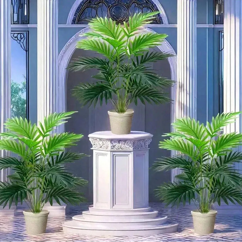70-120cm Large Artificial Palm Tree Tropical Green Leaves Fake Plants Plastic Monstera Faux Tree Branch for Home Kitchen Decora