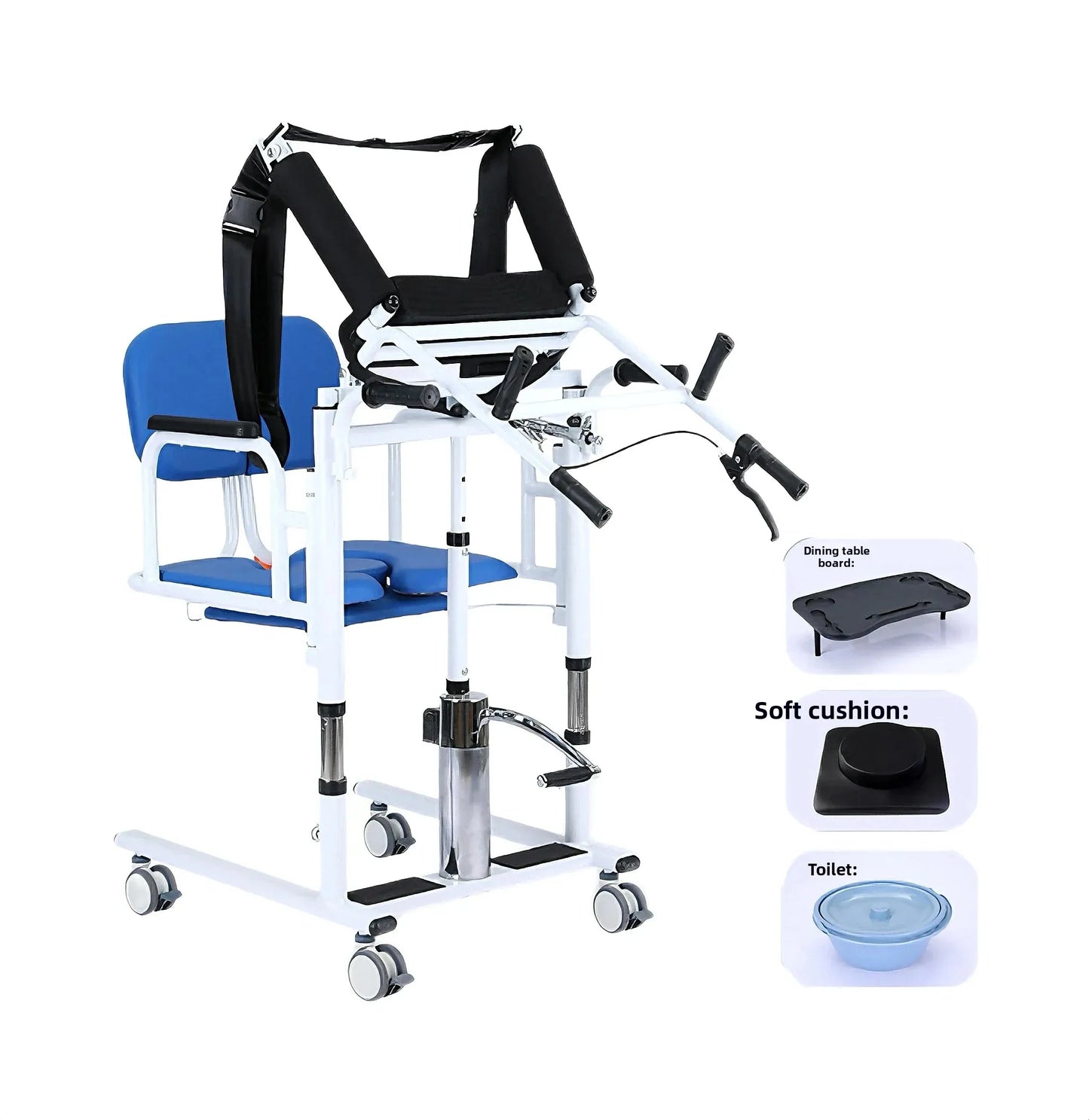 Patient Lift Chair, Metal Adjustable Height Transport Wheelchair, Elderly Transfer Lift, Home Nursing Toilet Transfer Chair