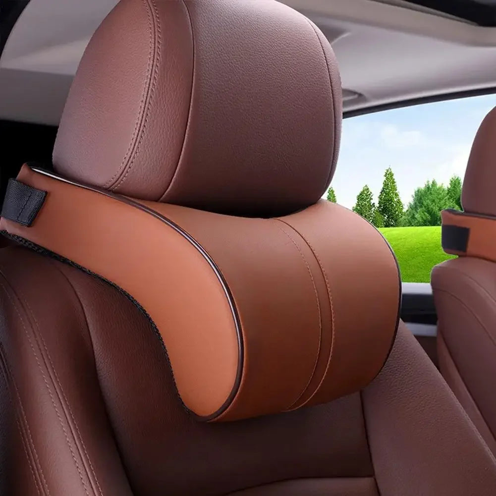 Adjustable Breathable Car Headrest Memory Cotton Car Cushion Leather Neck Pillow Car Waist Pad Automotive Decorative Products