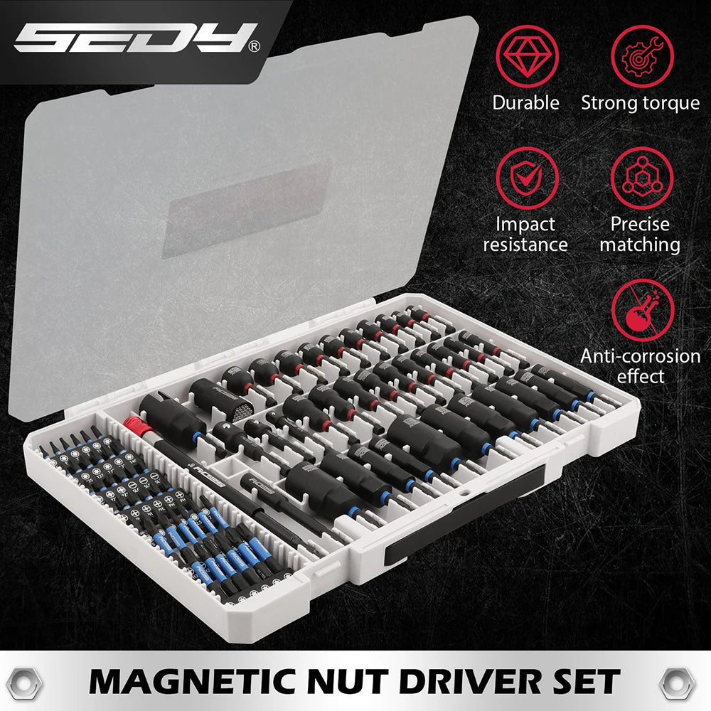 80-Piece Premium Magnetic Impact Nut Driver Set Metric & SAE with Socket Adapters, Bit Holder, Wing Nut Driver, Power Bits