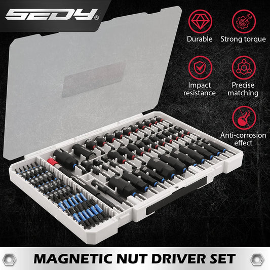 80-Piece Premium Magnetic Impact Nut Driver Set Metric & SAE with Socket Adapters, Bit Holder, Wing Nut Driver, Power Bits