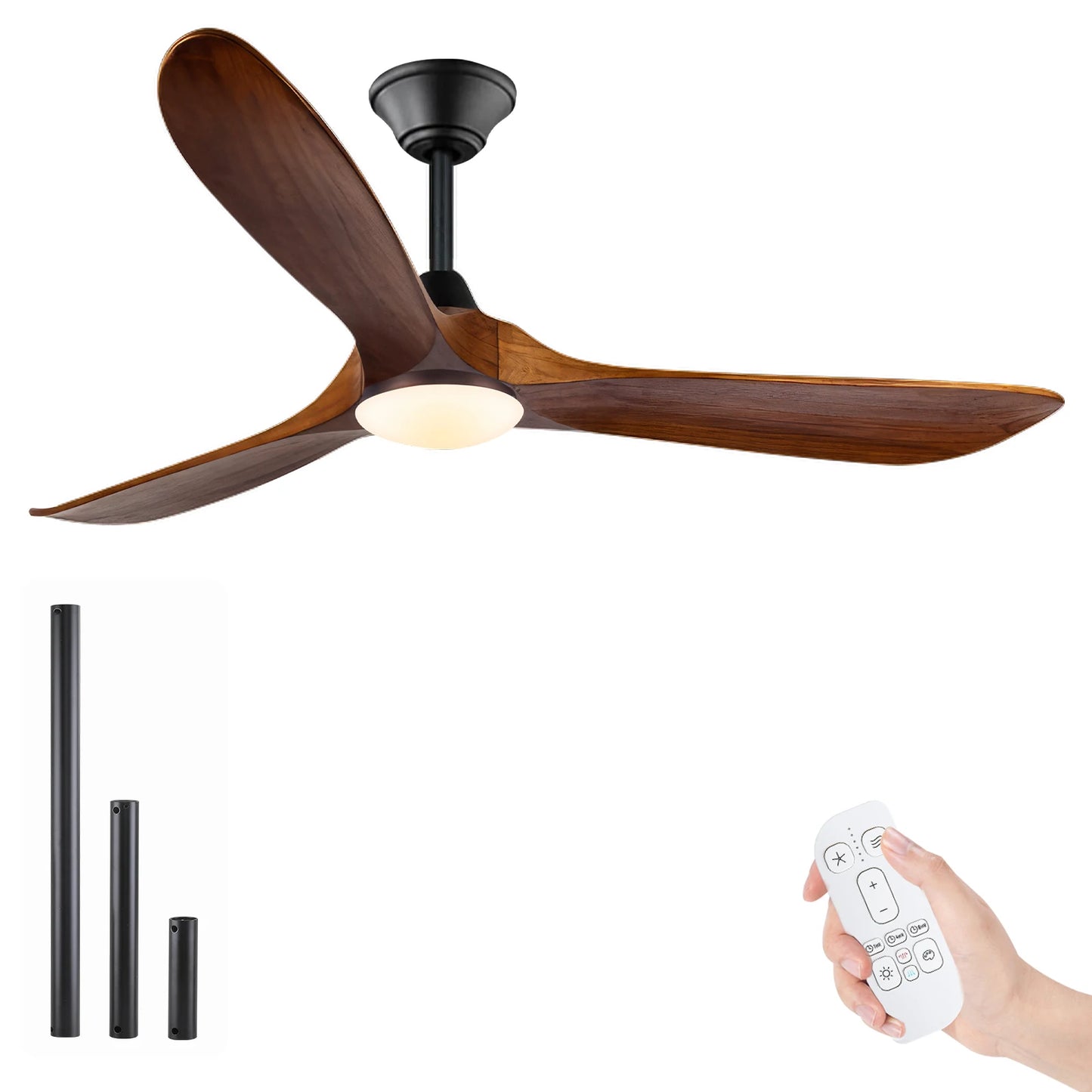 52/60/70-inch Ceiling Fan with Light and Remote 3 Wood Blades High CFM Dimmable LED Noiseless Reversible DC Fans for Bedroom