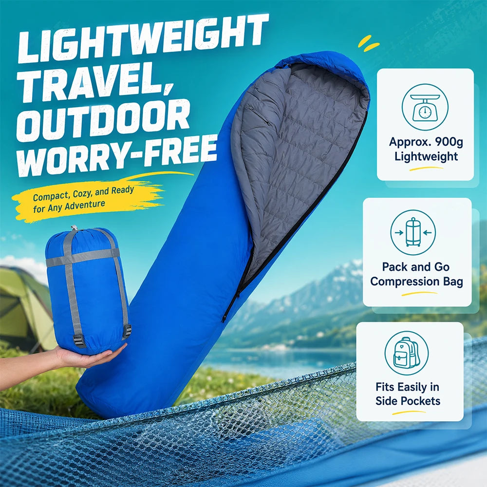 Kamperbox SY011 Sleeping Bag 40D Ripstop Nylon Shell Synthetic Fiber Fill Lightweight Portable Camping Sleeping Bag for Adults