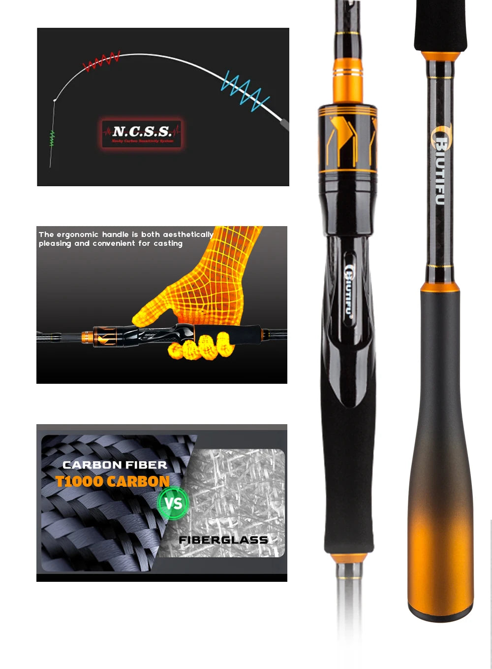 BIUTIFU Spinning Casting 2Tips Fishing Rods 1.8m 1.98m 2.1m 2.25m 2.4m 2.55m 2.7m Fuji Guide 2 Sections T1000 Carbon Baitcasting 7-80g Lure Bass Pike Fast Surf Pole