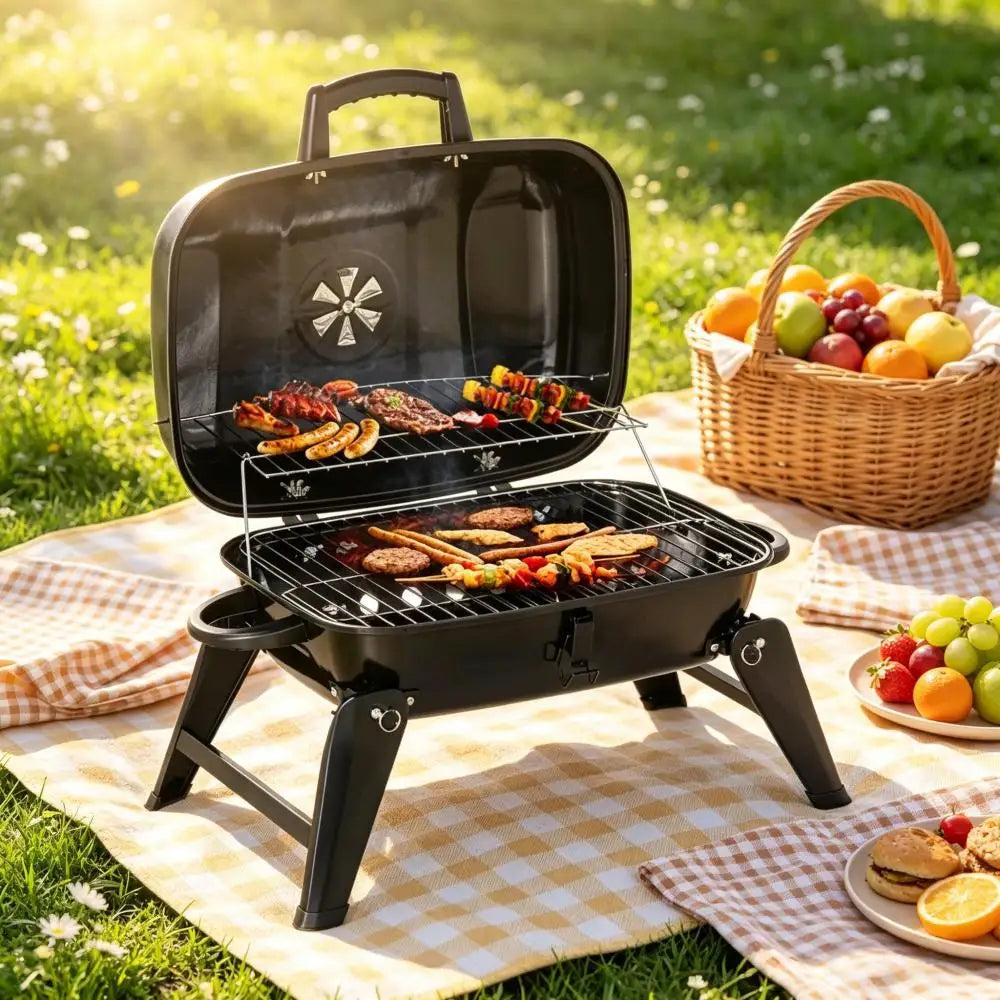 Outdoor Folding Barbecue Charcoal Grill Portable Table Grill Camping Grill with Lid Portable BBQ Grill for Camping Garden Picnic Party BBQ Tool