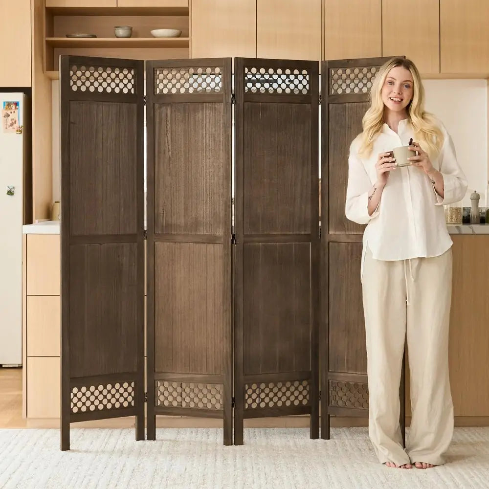 Screen Room Divider Panel Real Wood Folding Partition Room Dividers, NoAssembly Required, Enhance Privacy and Aesthetic Appeal,