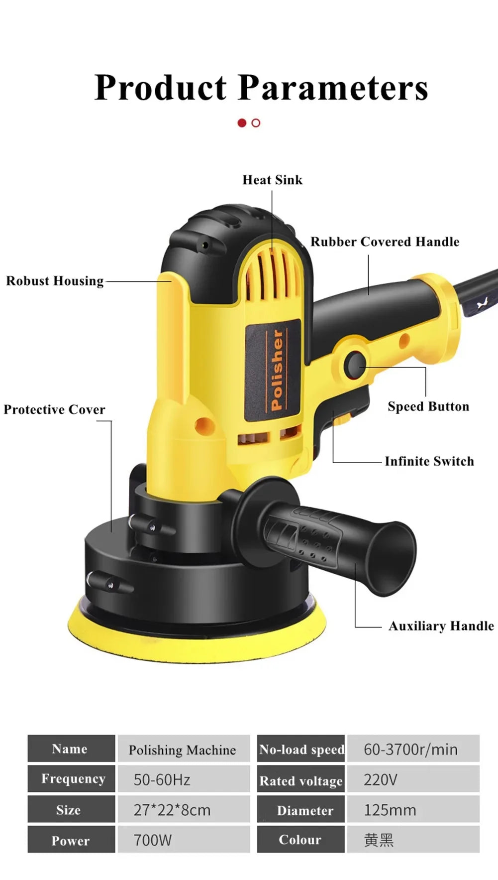 700W Electric Car Polisher Waxing Glazing Machine Adjustable Speed Auto Sanding Marble Tile Floor Polishing Scratch Repair Tool