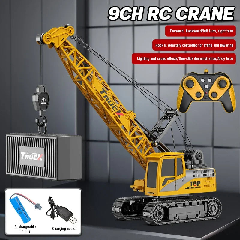 RC Crane Tractor 2.4G 15/13/11/9CH Children Electric Alloy Arm Remote Control Truck Engineering Vehicle Electric Spray Xmas Gift