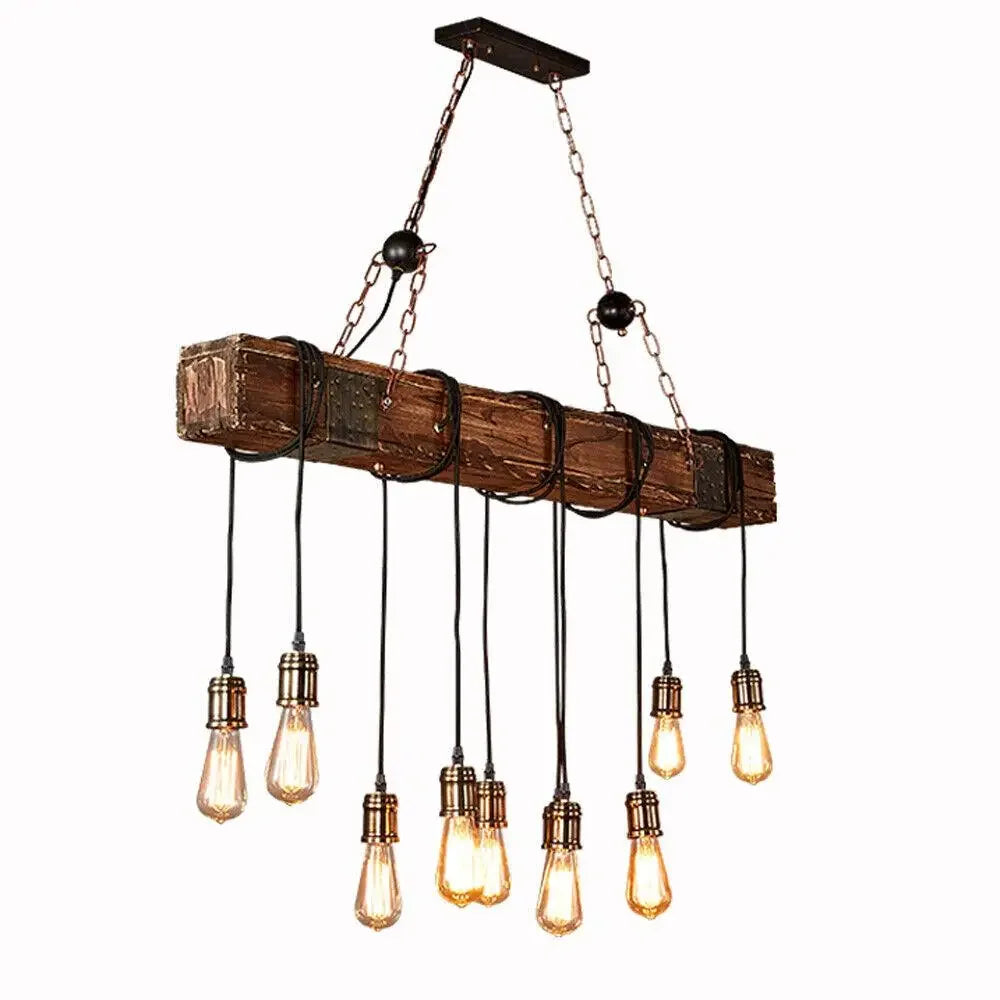 Rustic Farmhouse Wooden Beam Pendant Chandelier For Pool Table