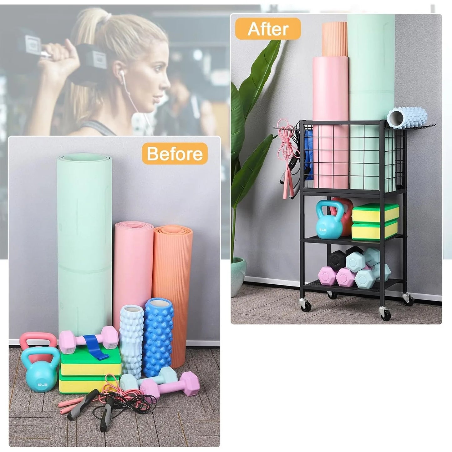 Multi-Functional Weight Storage Rack w/Hooks & Wheels
