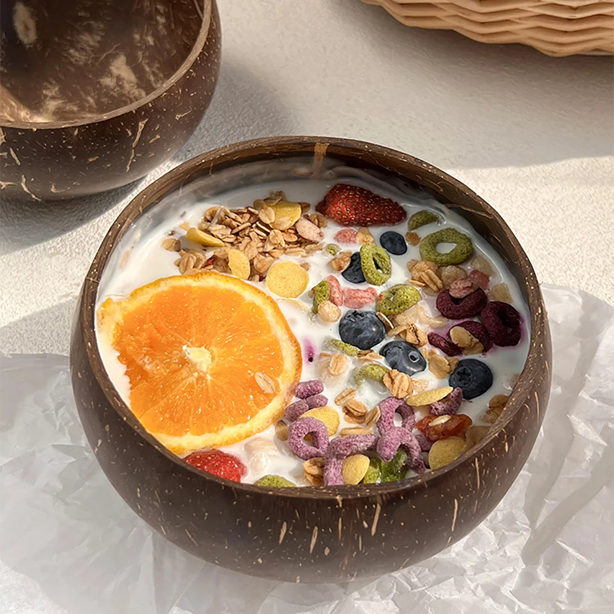 Natural Coconut Shell Bowl And Spoon Set For Serving Dishes Salad Wooden Reusable Kitchen Tableware Coconut Bowls Fruit Bowl