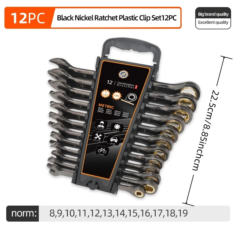 Fixed Head Ratchet Wrench Set, High-Quality Chrome Vanadium Steel Material, 72-Tooth Flexible Ratchet, 180 ° Mobile Head, Rust-Resistant Chrome Plated, Suitable for Car Repair, Home Repair, and Mechanical Maintenance.