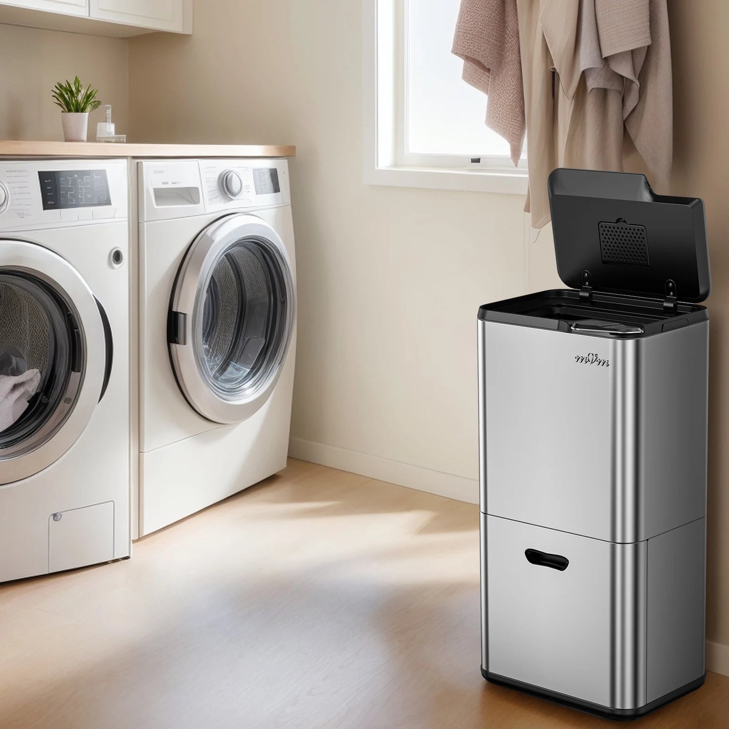 mVm Trash Can Stainless 63L(32L+28L+3L) Kitchen Trash Bin for Recycling Waste