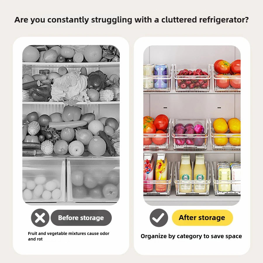 Clear Fridge Organizer, Refrigerator Organizer Bins with Handle, Freezer, Kitchen Cabinet, Pantry Organization, Fridge Organizer