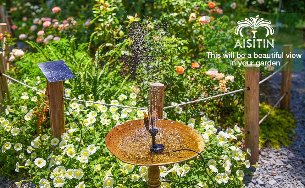 Solar Fountain Pump Panel Powered Water Kits Aquarium Pond Lawn Low Noise Outdoor Bird Bath Garden Decor with 6Nozzles