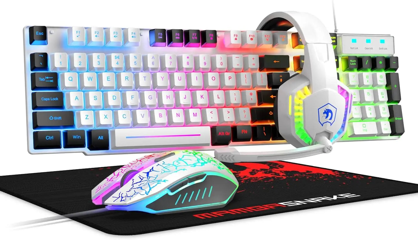 MANBASNAKE T11 Wired Gaming Keyboard and Mouse Headset Combo Rainbow LED Backlit