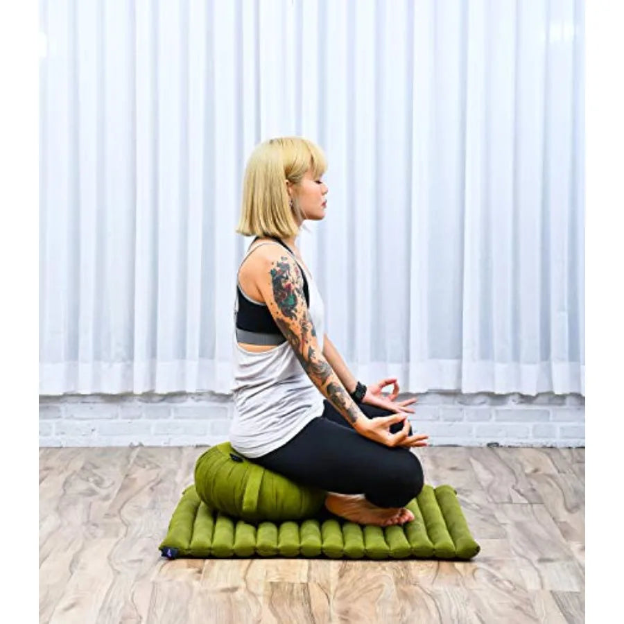 Meditation Cushion Set 1 Round Zafu Meditation Pillow and 1 Square Roll-Up Zabuton Meditation Mat, Pillows Bundle Filled with K