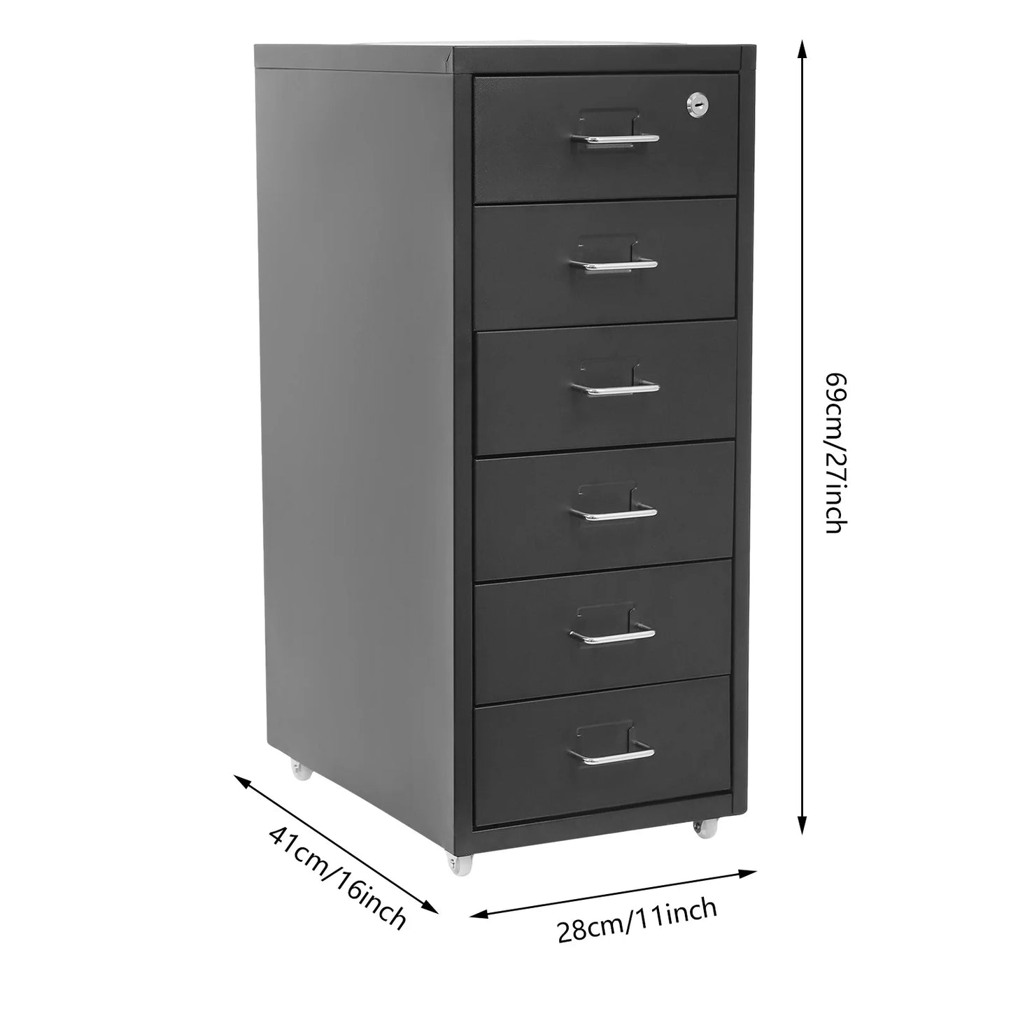 Vertical File Cabinet 6-Drawer Metal Lockable Filing Cabinet with Wheels 22lbs Capacity per Tier for Home Office Study