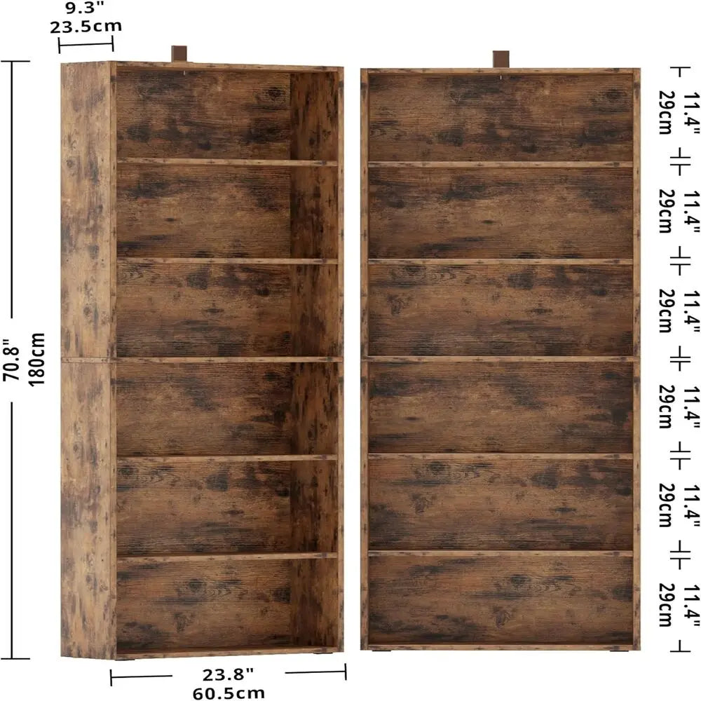 IRONCK 6-Tier Bookcase Set of 2, 70" Height Floor Standing Display Storage Shelves for Home, Office, Living Room, Bedroom