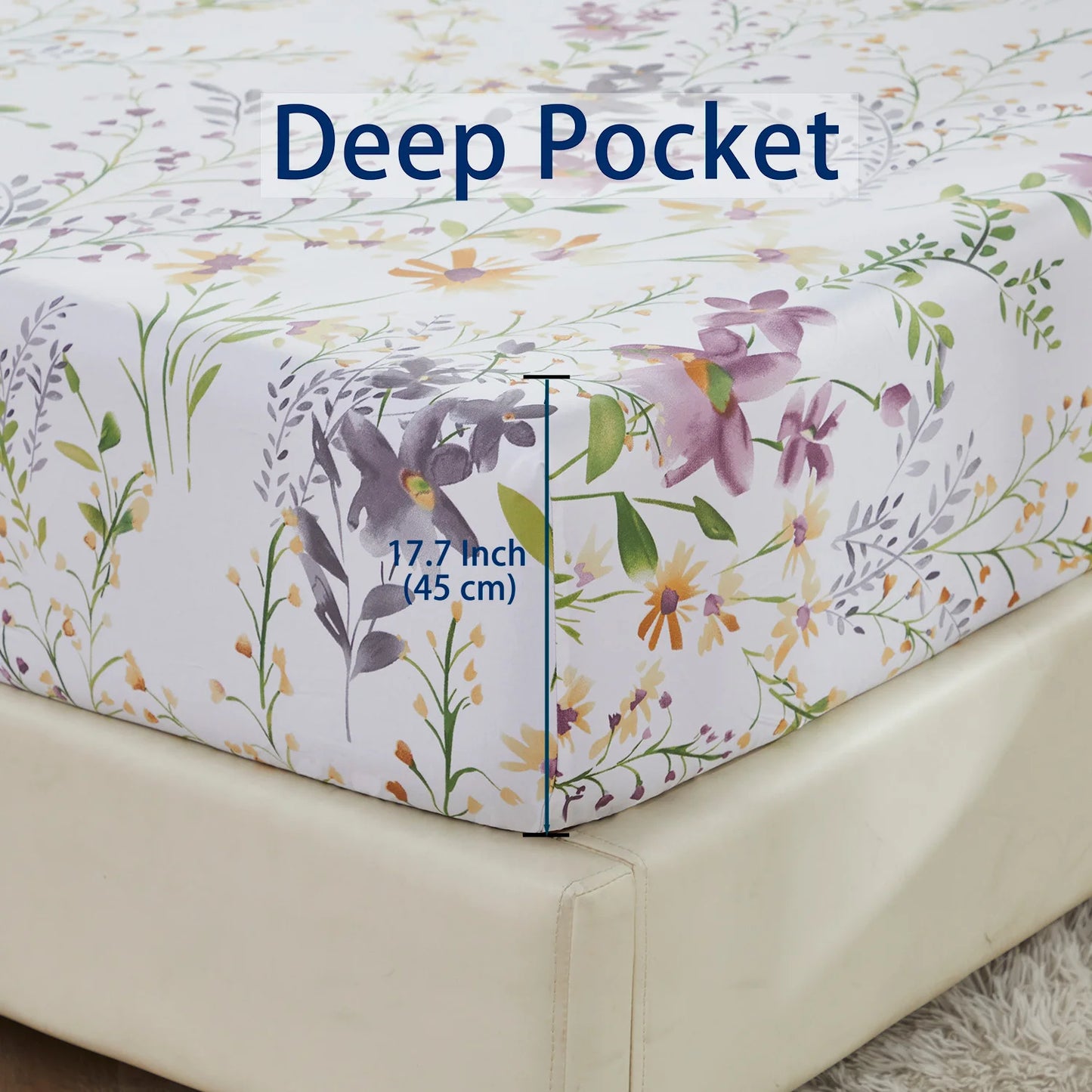 4pcs 600 TC 100% Egyptian Cotton Fitted Sheet Set (Without Core), Fresh Pinky Spring Botanical Pattern, Soft And Skin-friendly