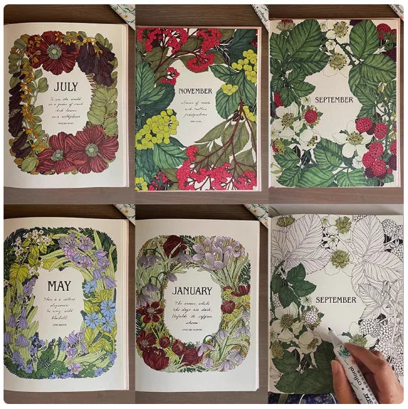 The Flower Year Colouring Book 104 Pages 23.5*18.cm Adult Kids Painting Coloring Graffiti Art Libro Hard Cover