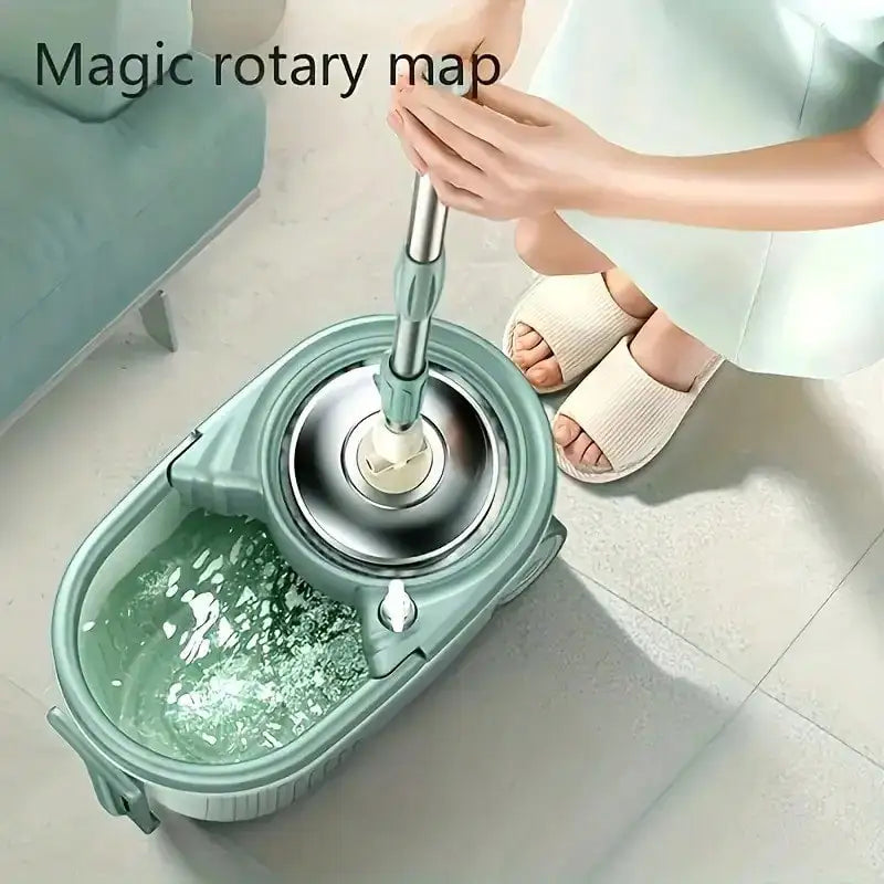 360° Spin Mop And Bucket System With Wringer - 61" Stainless Steel Handle & 2 Microfiber Refills, Self-Cleaning Floor Mop For Tile, Hardwood, Laminate Floors (Green)