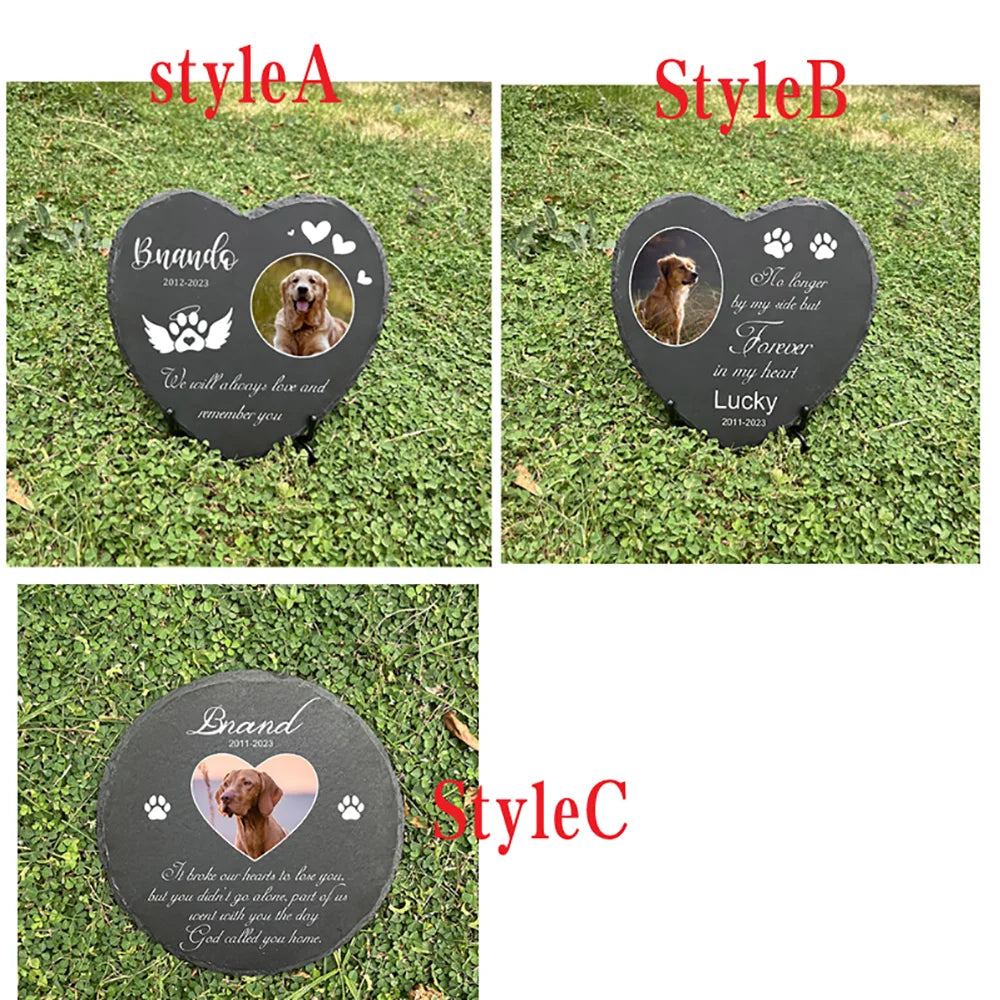 Personalized Pet Memorial Stone with Photo Printing Dog Grave Marker Plaque Custom Pet Memorial Garden Stone Slate with Name