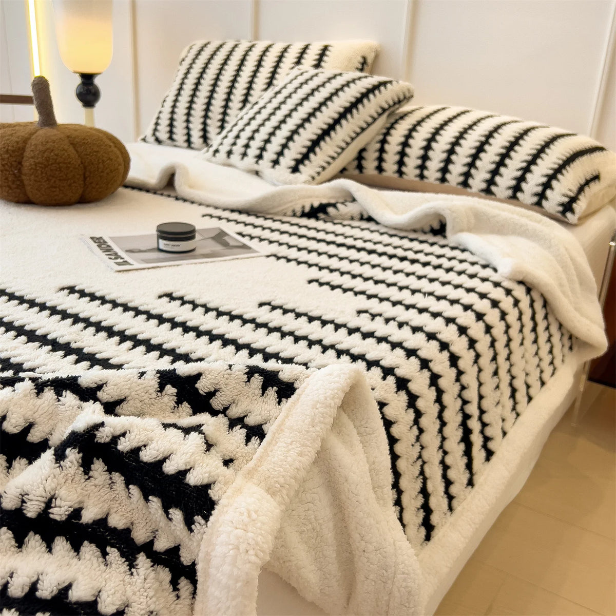 Reversible Sherpa Blanket Ultra Soft Warm Fleece For Home