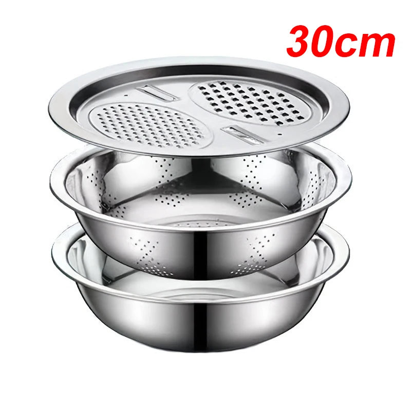 Vegetable Slicer Set 3PCS/1Set Stainless Steel Potato Cutter with Washing Basin Drain Basket Multifunctional Vegetable Chopper