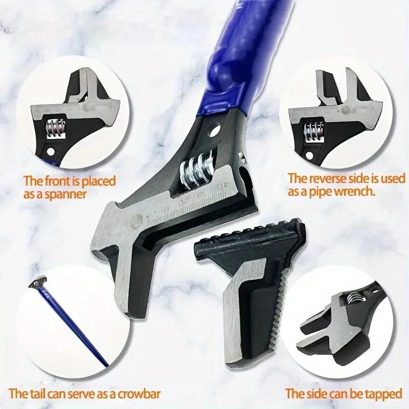 Heavy Duty 4-in-1 Adjustable Spud Wrench 16in 405mm Reversible Jaw With Hammer Head And Pipe Wrench For Professionals