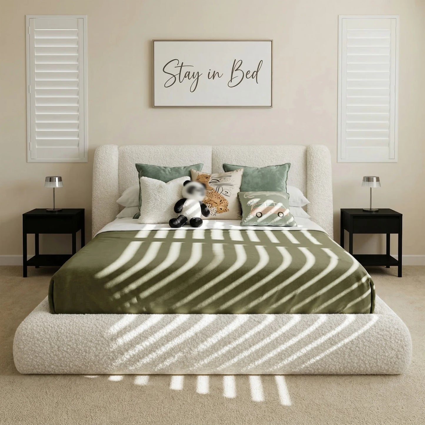 EnHomee Upholstered Cloud Bed Frame With Plush Wingback Headboard
