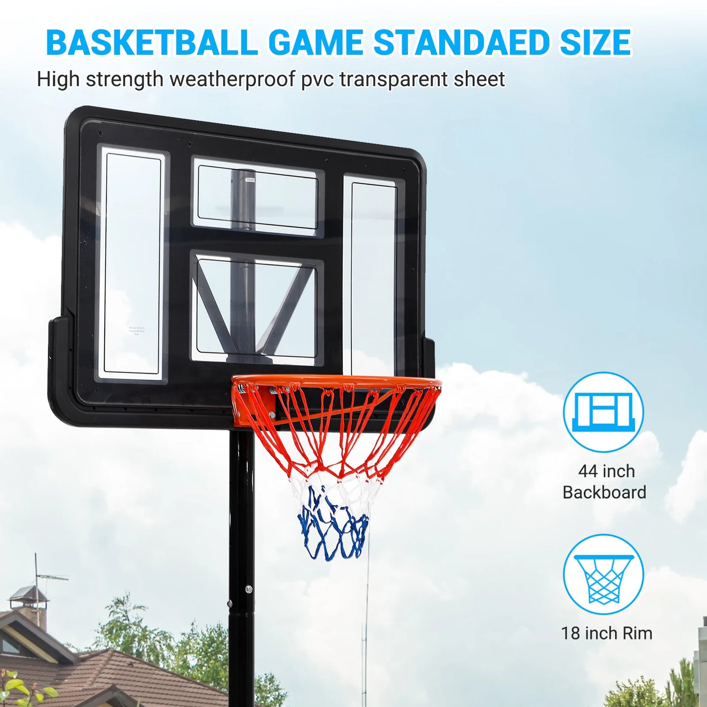 Portable Adjustable Outdoor Basketball Hoop With Durable Steel Frame