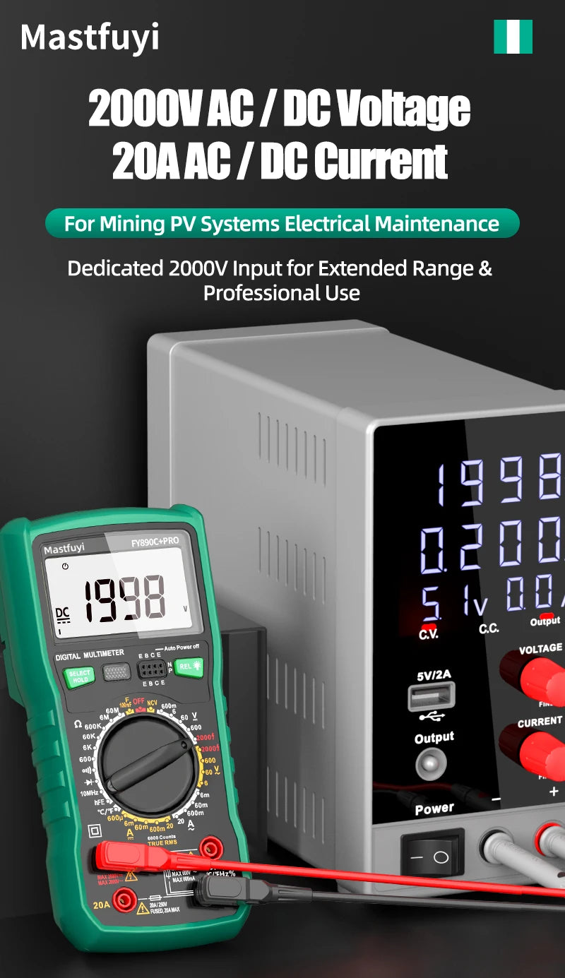 MASTFUYI 2000V 20A Extra-Large Range Digital Multimeter Photovoltaic Multimeter True RMS Multifunctional All-in-One Machine