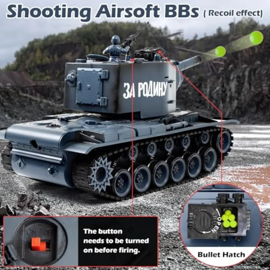 1:18 RC Tank for Adult and Kid 2.4G Soviet Union KV2 Model Toys RC Vehicle Tank That Shoots BBS with Smoke Lights Sound and Rec