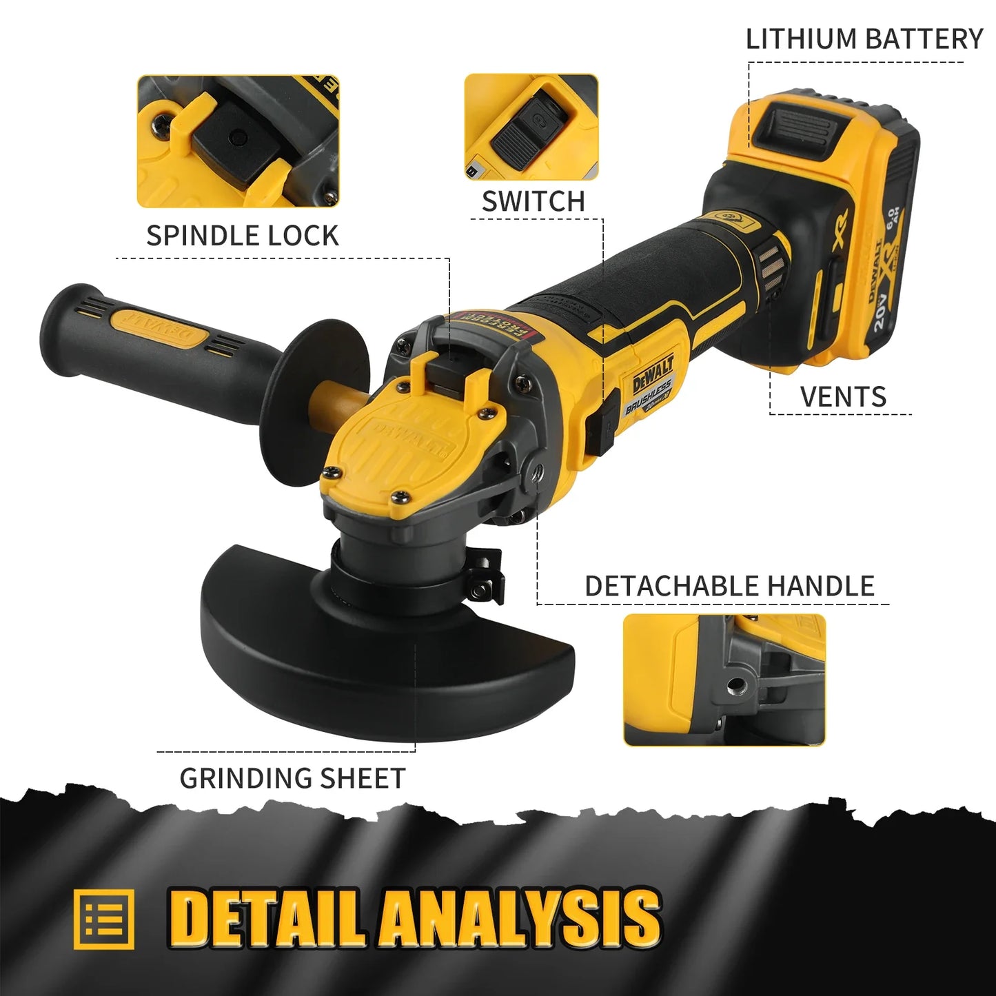 DEWALT DCG409 20V brushless 125mm flat head angle grinder,tool form gives freedom.Perfect for various cutting and grinding tasks