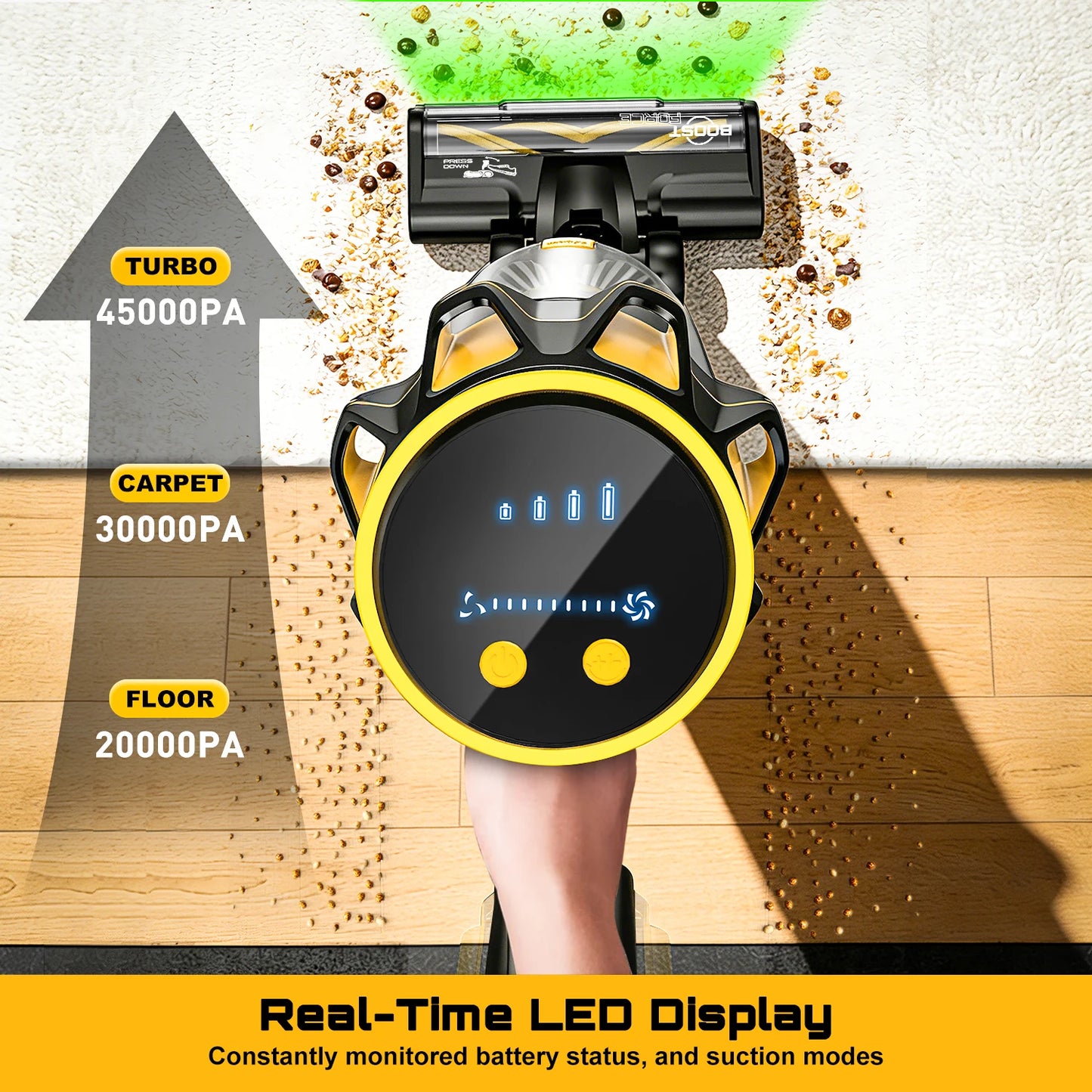 Cordless Stick Vacuum Cleaner Compatible with DeWalt 20V Battery, 45KPa Powerful Suction & 400W Motor, Self-Standing Vacuum for Hard Floors, Carpet and Home Cleaning (Battery Not Included)
