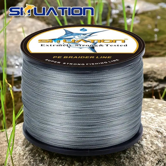 SIIUATIONA 300M/328YDS 500M/546YDS super strong fishing line, 4-strand multi thread PE wear-resistant braided line, 12 25 40 60 80 100 LB smooth long casting 100% Pe black braided fishing line, incredible super line zero stre