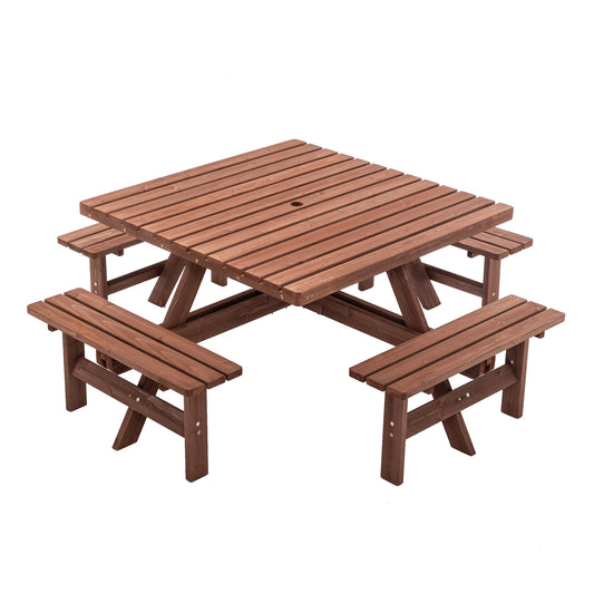8 Person Square Picnic Table Umbrella Hole Waterproof Reinforced Structure Easy Clean Outdoor Dining Set Backyard Garden Camping
