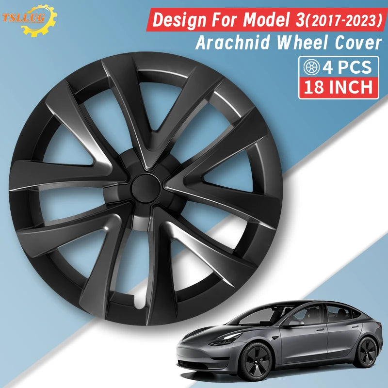 4PCS 18 Inch HubCap for Tesla Model 3 2017-2023 Arachnid Style Automobile Hubcap Replacement Wheels Cover Full Rim Accessorie