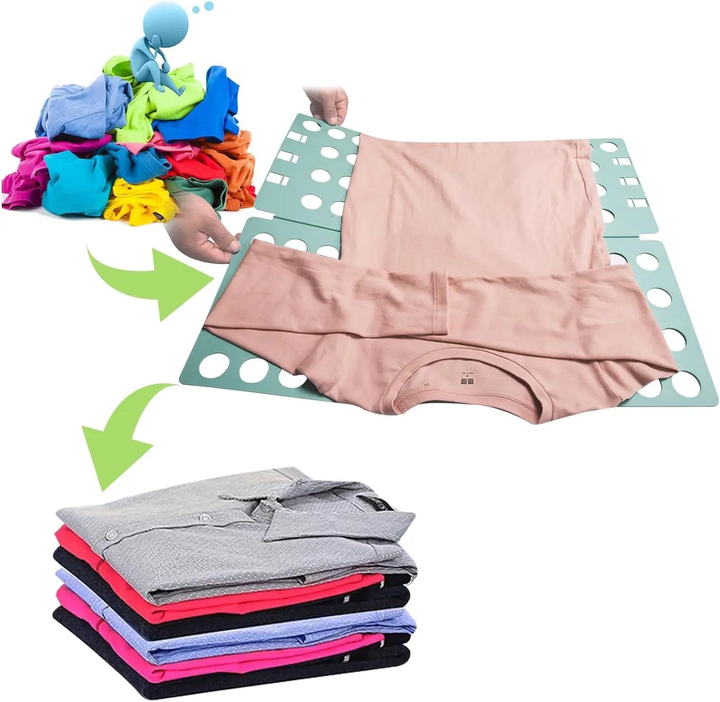 T Shirt Folding Board for Quick Clothes Organizing with Durable Plastic, Easy Fold for Kids and Adults (Green)