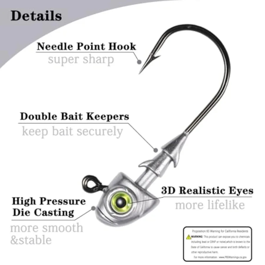 Swimbait Jig Heads Fishing Jigs Swim Bait Jighead with Two Bait Keepers and 3D Eyes 1/8 3/16 1/4 3/8 1/2oz Jigheads Freshwater