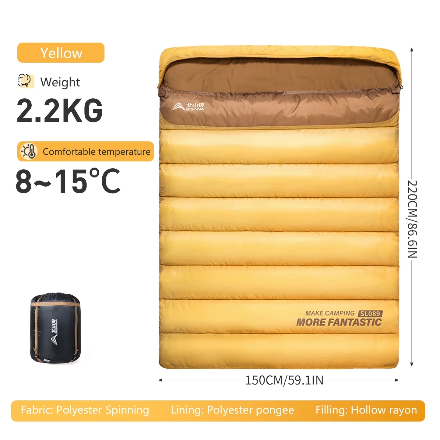 BISINNA 2 Person Camping Sleeping Bag Four Seasons Portable Winter Sleeping Bag for Outdoor Camp Travel Hiking