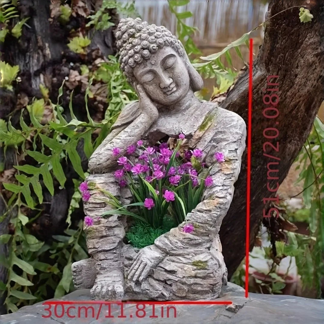Retro Weathered Buddha Statue Zen Garden Decor Outdoor Courtyard Villa Balcony Flower Pot Decoration Tea Room Entrance Ornament