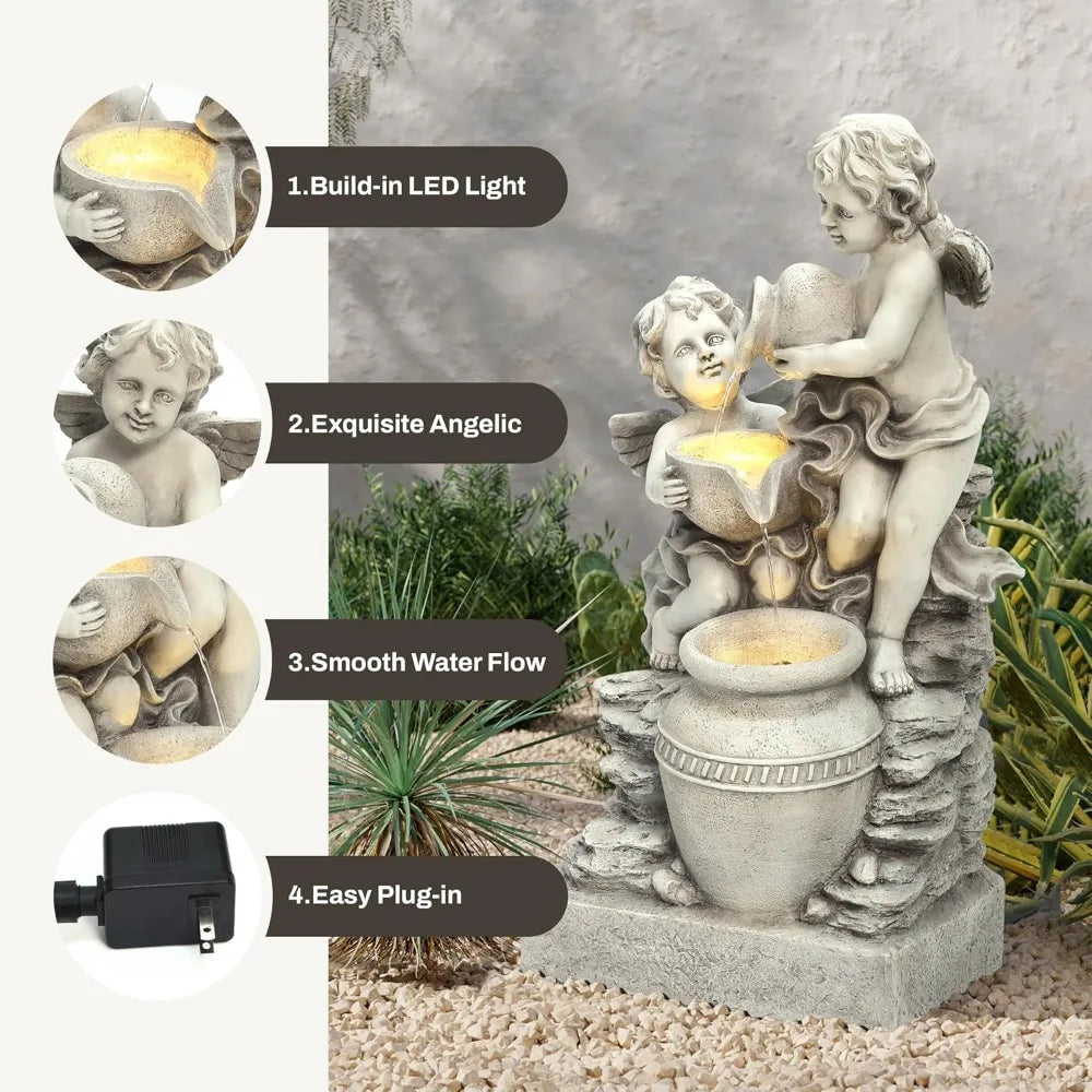 Charming Angel Water Fountain with LED Light for Outdoors