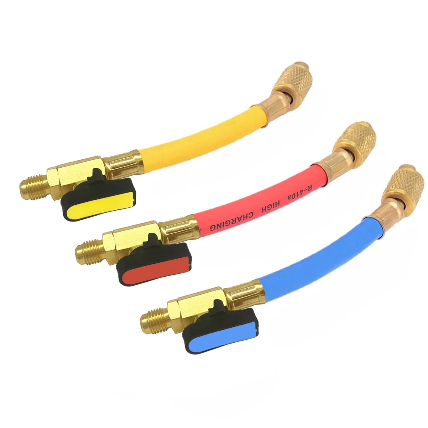 R134A R22 R12 1/4" SAE Charging Hoses and Ball Valve Set for AC HVAC Maintenance Air Condition Refrigeration Charging Tool